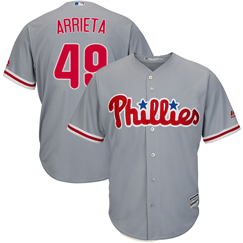 Phillies #49 Jake Arrieta Grey New Cool Base Stitched MLB Jersey - Click Image to Close
